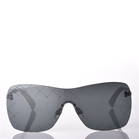 chanel blue shield crosshatch rimless mirrored sunglasses|CHANEL Shield Runway Sunglasses 4215 Silver Blue Mirror .